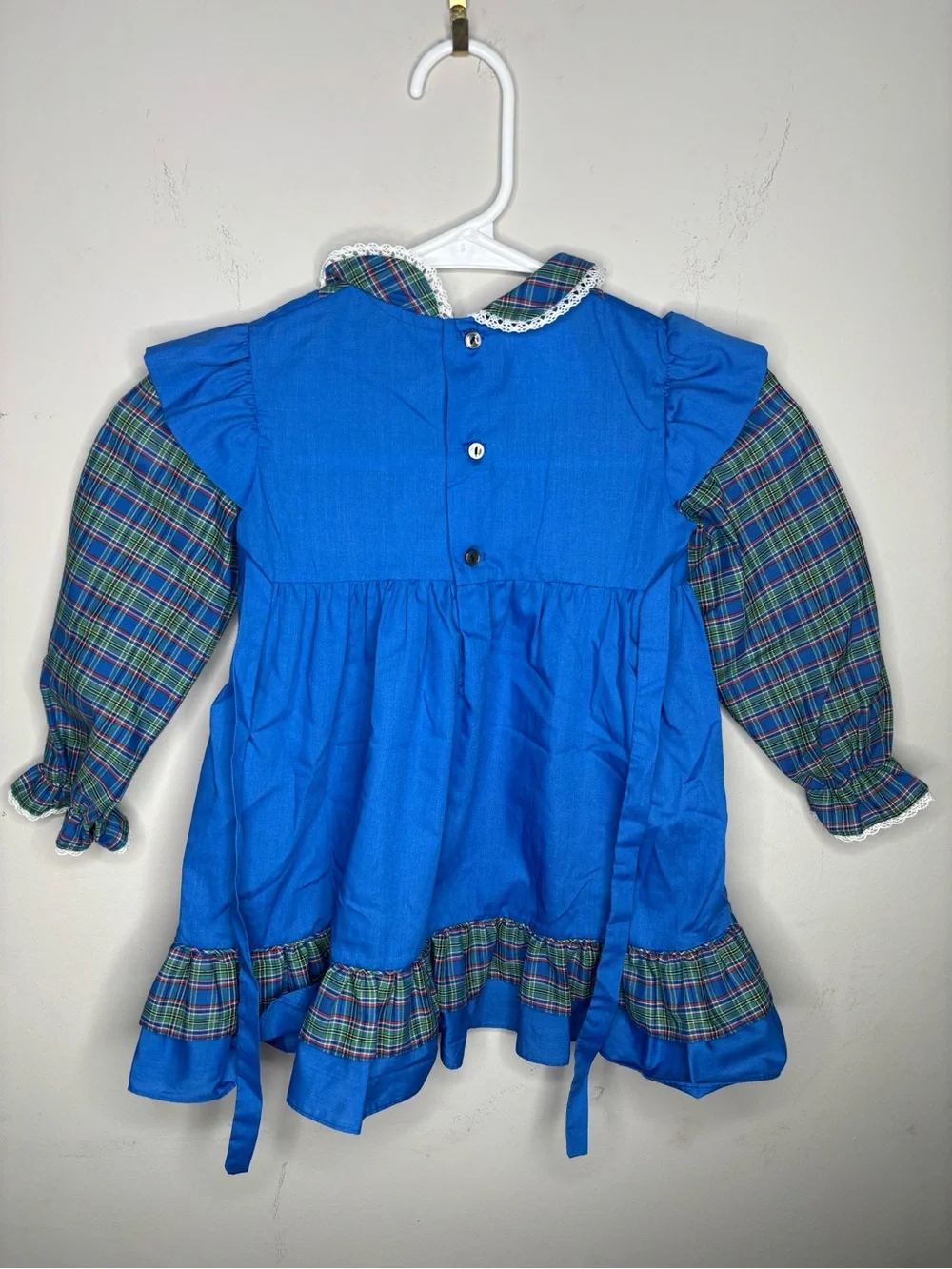 Vintage Polly Flinders Smocked Blue Plaid Dress Suze 4T
